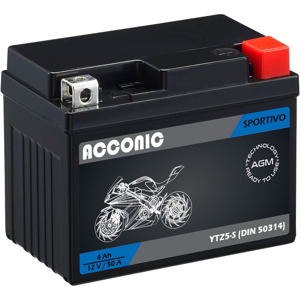 ACCONIC Sportivo AGM YTZ5-S Motorradbatterie 4Ah 12V (DIN 50314)